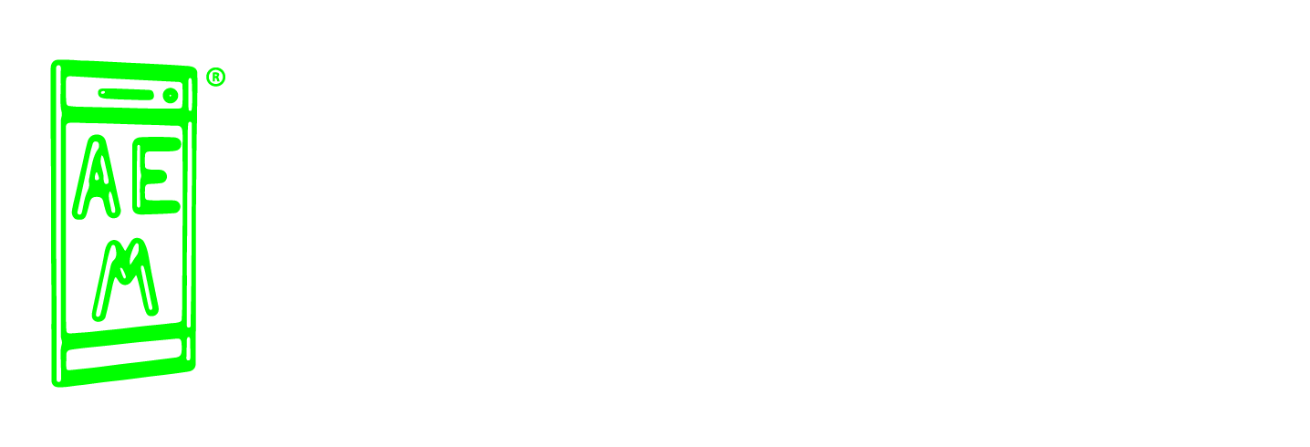 The green smartphone logo of AEM Creations.