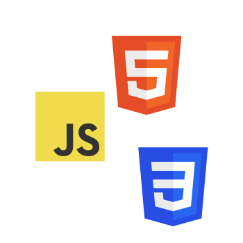 A graphic showing the HTML5 logo, CSS 3 logo, and JavaScript logo.