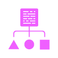 A box with data in it with a network of lines connecting a triangle, a circle, and a square